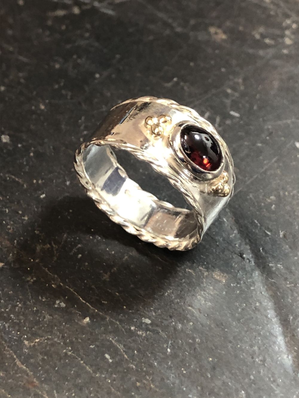 S.Grieve Garnet and gold ring